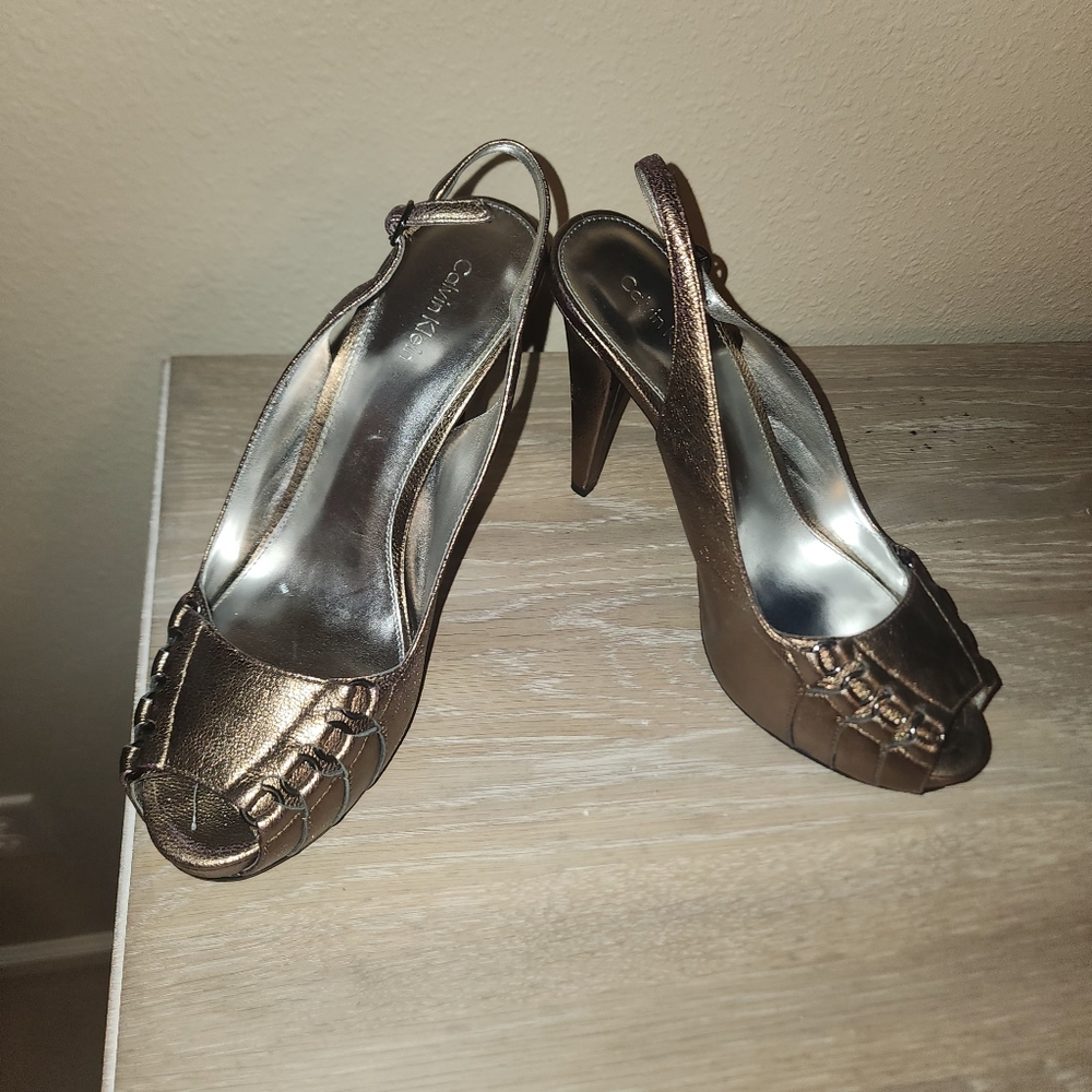 NIB Calvin Klein Portia Bronze Slingback Heels SZ 7.5